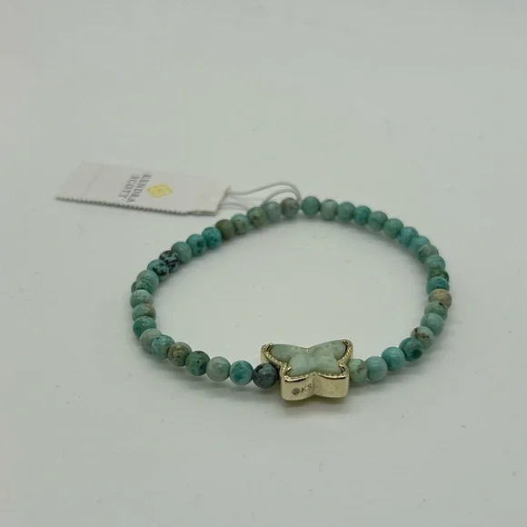 NWT Kendra Scott Beaded Lillia Gold Stretch Bracelet in Sea Green Chrysocolla - Picture 7 of 9